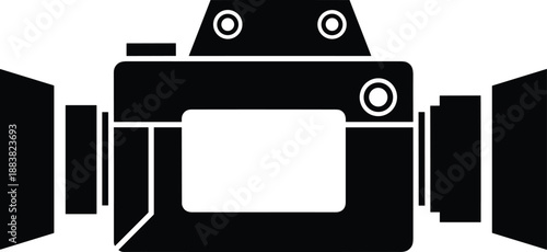 Professional video camera silhouette vector illustration isolated on white background for filmmaking, broadcasting, media production, cinematography, recording equipment, and digital content creation