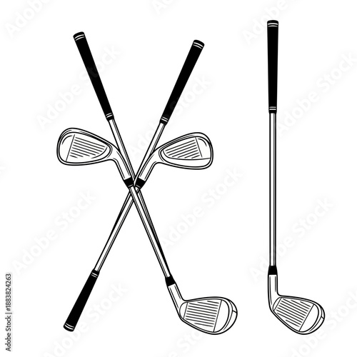 Detailed vector illustration of crossed golf clubs