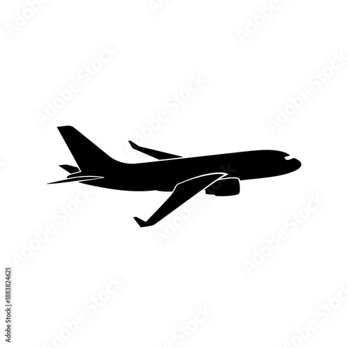 Black airplane silhouette flying through sky