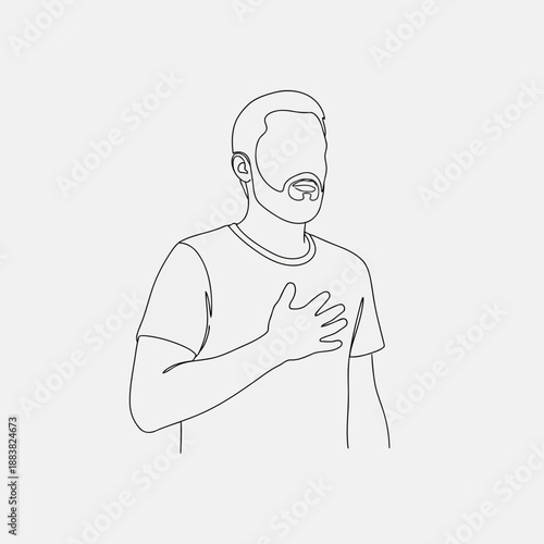 A line drawing of a man with a beard and mustache wearing a t shirt