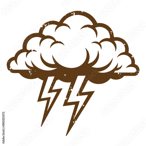 Drawing Vintage grunge  texture Brown storm cloud with lightning bolts weather symbol icon graphic