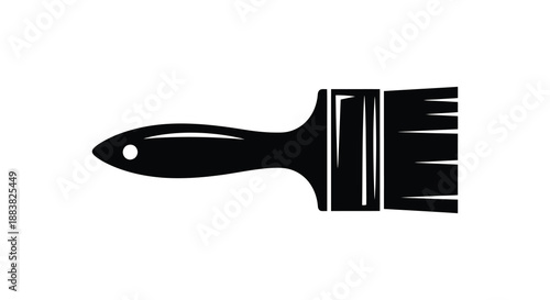 a simple black and white illustration depicting a paintbrush with bristles rendered as a striking silhouette