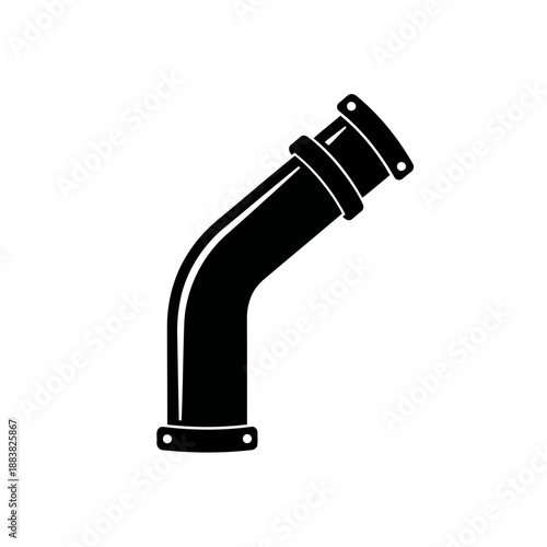 Black illustration of a pipe elbow with bolts