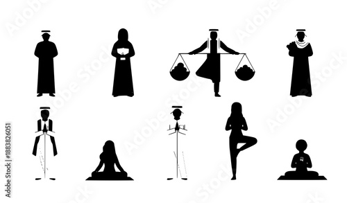 Diverse Arab Community Vector Illustration Set Blending Tradition and Modern Wellness