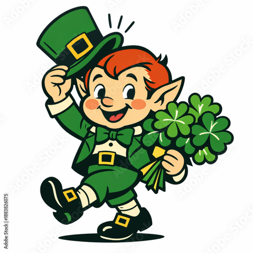 Retro leprechaun tipping hat Saint Patrick illustration