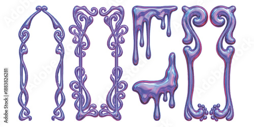 Art nouveau decorative elements: ornate frames and dripping motifs Vector, illustration
