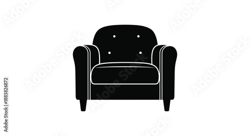 a simple black and white illustration depicting a comfortable armchair design rendered as a striking silhouette
