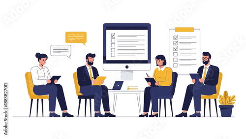 Teamwork meeting, brainstorming, planning, collaboration, business concept illustration