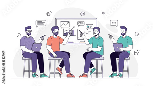 Teamwork Meeting: Business Strategy Discussion with Charts and Laptops