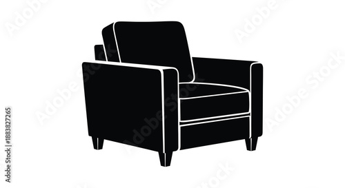 a stark black silhouette of a modern armchair against a plain white background minimalist design