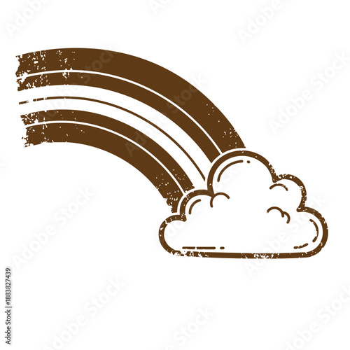 Drawing Vintage grunge  texture brown rainbow coming out of white cloud symbol  weather icon  meteorology sign  natural phenomenon  cloudy  illustration