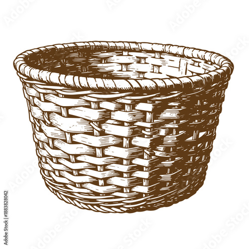 Drawing Vintage grunge  texture Brown wicker basket on white background