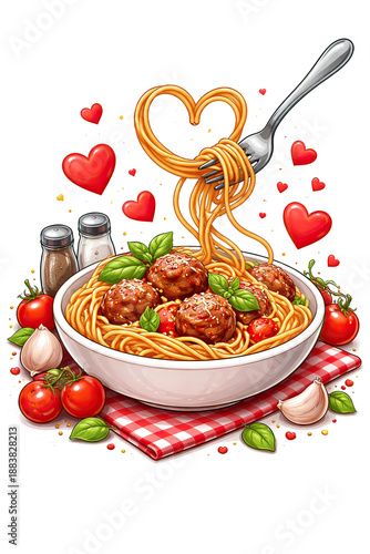 Romantic Spaghetti and Meatballs - Valentine's Day Themed 