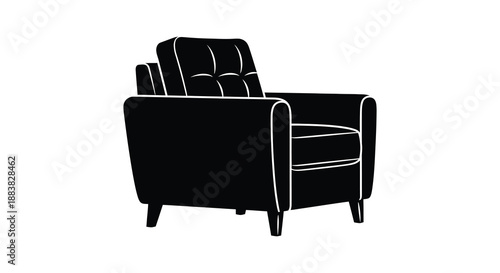 a minimalist black armchair design shown in a striking and clean silhouette against a bright white background