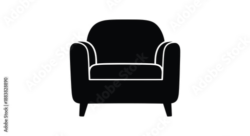 a simple black and white illustration depicting a single armchair design showcasing a clean and minimalist silhouette