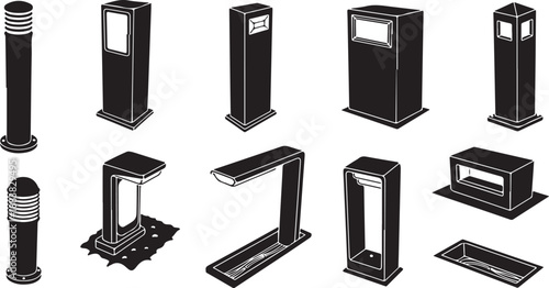 Various security checkpoint barriers and gates illustration set