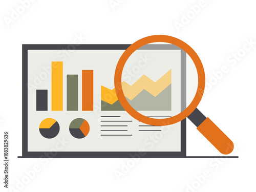 The illustration depicting data analysis or web analytics symbolizes the process of examining and interpreting data to find meaningful insights. Research illustration. Flat vector concept.