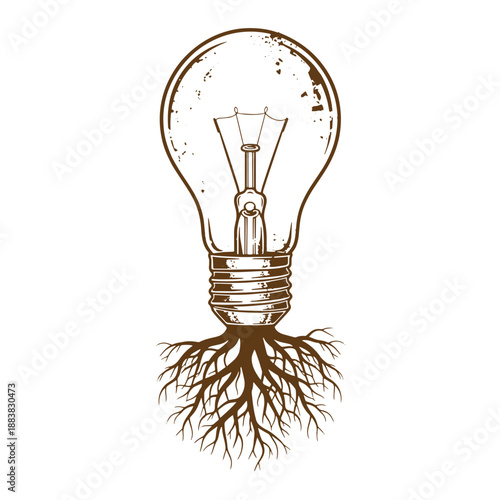 Drawing Vintage grunge  texture light bulb with roots growing out  idea and growth concept