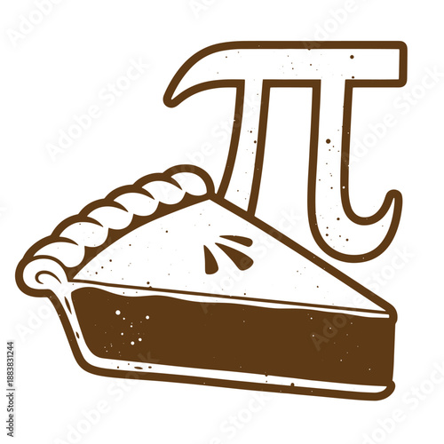Drawing Vintage grunge  texture Illustration of a pie slice with pi symbol for Pi Day celebration  dessert and math concept