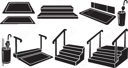 Various Staircase and Railing Illustrations in Black and White