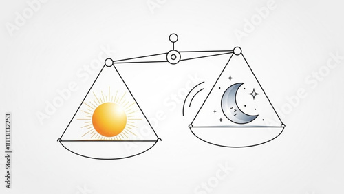 Sun and moon on a balance scale representing day and night equilibrium a simple vector illustration for concepts of time and balance