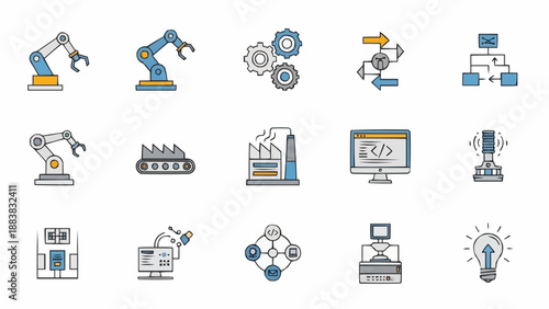 Industrial Automation Technology Icons Set.