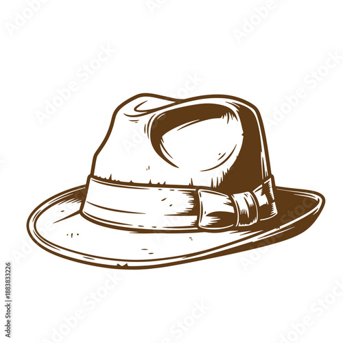Drawing Vintage grunge  texture Vintage fedora hat with wide brim and ribbon band  classic menswear accessory