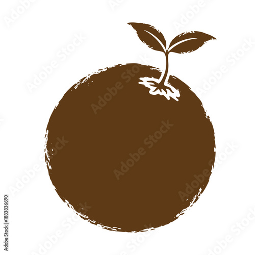Drawing Vintage grunge  texture Brown circle with small plant growing out of it  earthy illustration