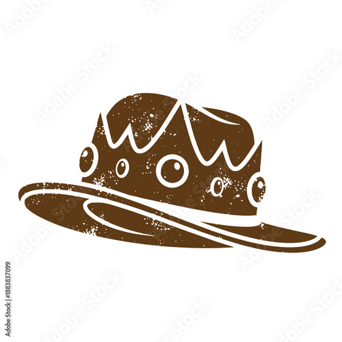 Drawing Vintage grunge  texture Brown cowboy hat with decorative circles and white lines on brim and crown  rustic western headwear