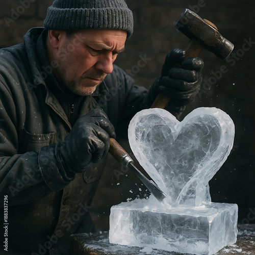 The sculptor carves out from the icy heart.