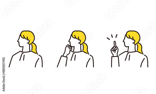 オフィスカジュアルな女性の表情アイコン　線画イラスト