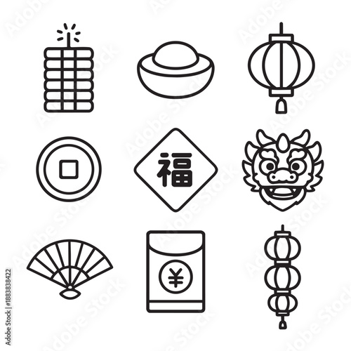 Gold ingot lantern dragon coin fan bring festive luck for lunar new year celebration