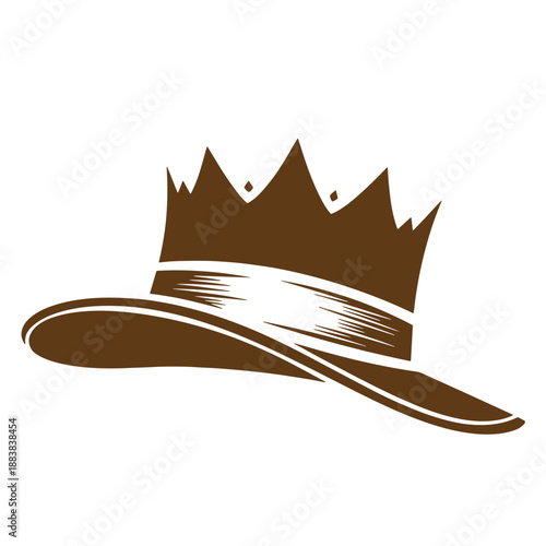 Drawing Vintage grunge  texture Brown crown on top of a wide brimmed hat  royalty and headwear symbol