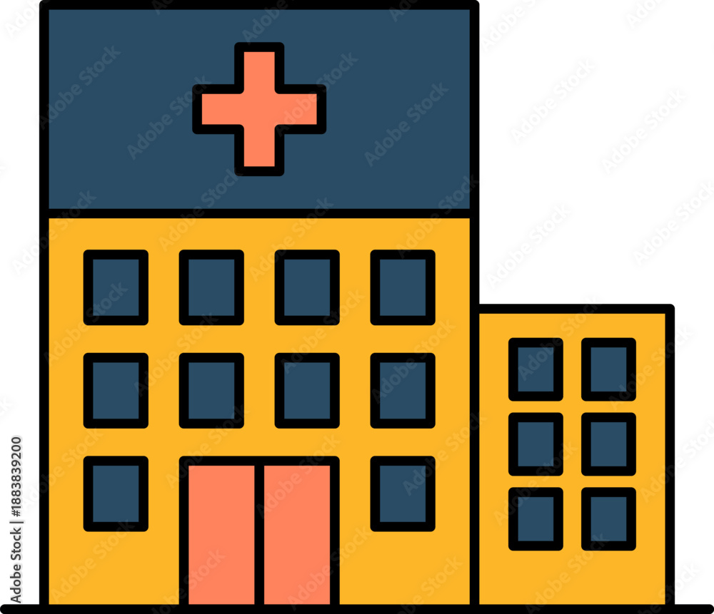Fototapeta premium Hospital Building Exterior Flat Vector Illustration