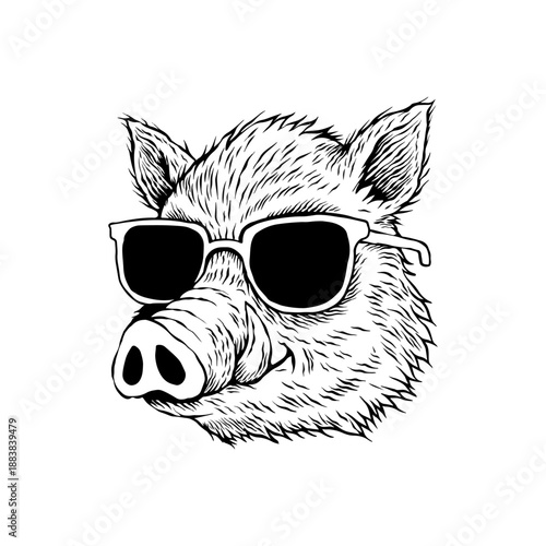 cool pig illustration hand drawn vector