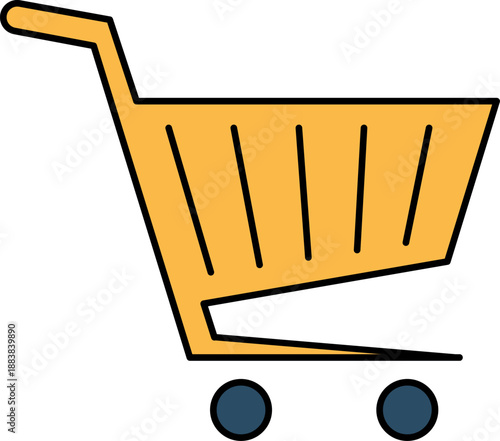Yellow Shopping Cart Flat Vector Illustration