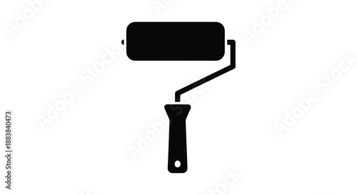 a simple black and white icon depicting a paint roller clearly showing its design and function silhouette