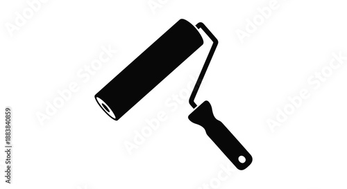 a simple black paint roller icon against a white background depicting a tool for painting walls and surfaces silhouette