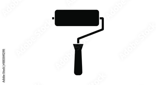 a simple black and white icon depicts a paint roller tool minimalist design silhouette