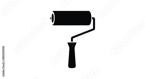 a simple black and white illustration depicting a paint roller tool clearly showing its shape silhouette