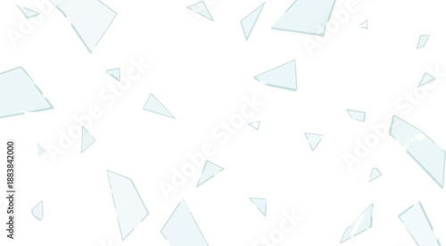 Dynamic Scattered Shards of Translucent Blue Glass on a Clean White Canvas, Representing Breakage and Fragility