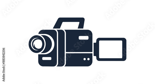 a dark camera icon design featuring a lens buttons and a handle rendered as a striking silhouette