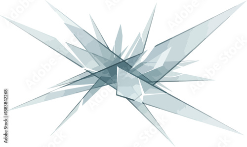 Dynamic abstract explosion of sharp translucent crystal shards creating a futuristic design element