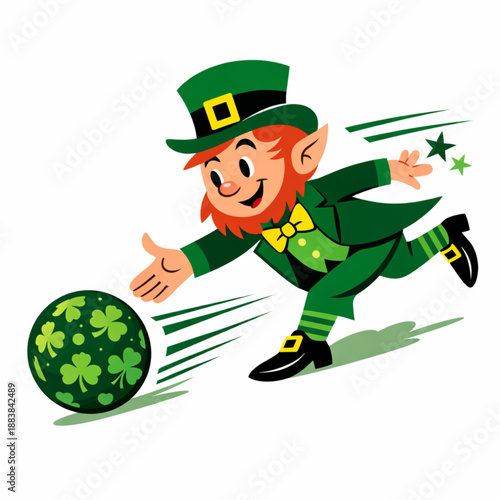 Retro leprechaun bowling shamrock patterned ball illustration