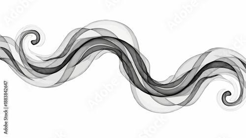 Abstract Swirling Smoke Wisps on White Background.