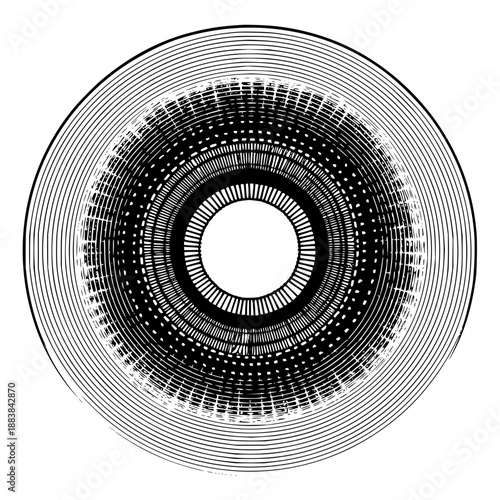 Concentric circle pattern with varying line densities and a central void creating a unique visual effect