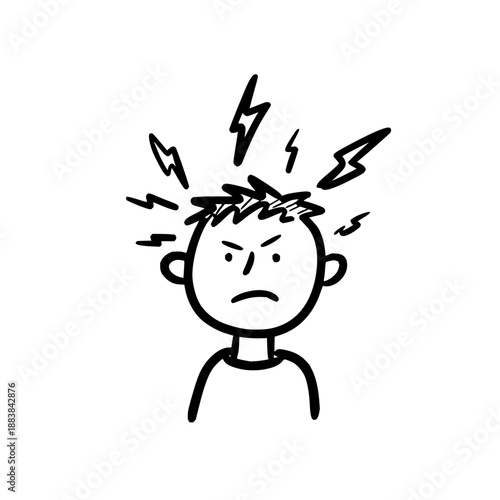 Cartoon drawing of an angry person with lightning bolts around their head indicating stress and frustration