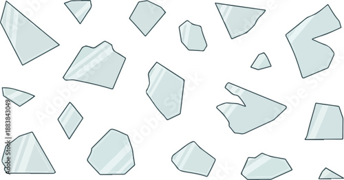 Irregularly shaped pieces of shattered glass scattered randomly, symbolizing breakage or damage