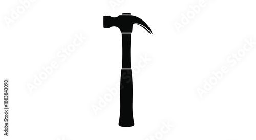 a simple black and white illustration depicts a hammer tool showcasing its form silhouette
