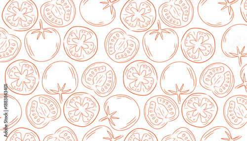 Tomato Seamless Line Pattern for Textile and Wallpaper. Classic Minimal Background Design